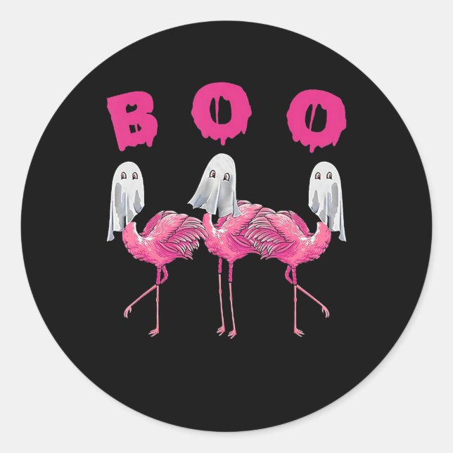 Pegatina Redonda Flamencos | Disfraz Flamingo Boo Halloween (Anverso)