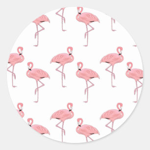 Pegatina Redonda Flamencos rosados tema de playa tropical costera