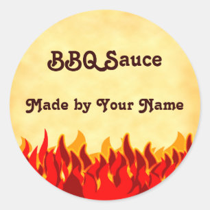 Pegatina Redonda Flames rojos BBQ editable