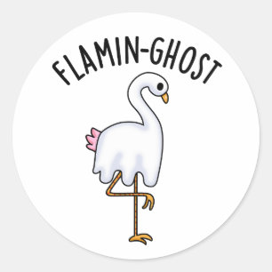Pegatina Redonda Flamin-ghost Funny Flamingo Ghost Pun