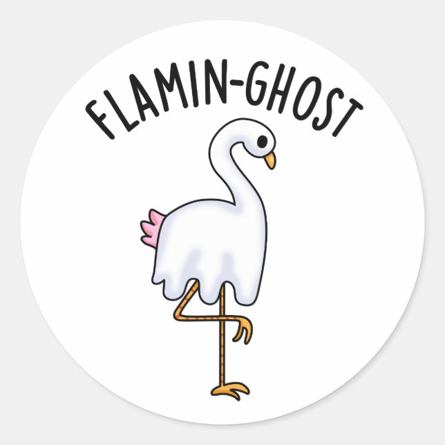 Pegatina Redonda Flamin-ghost Funny Flamingo Ghost Pun (Anverso)