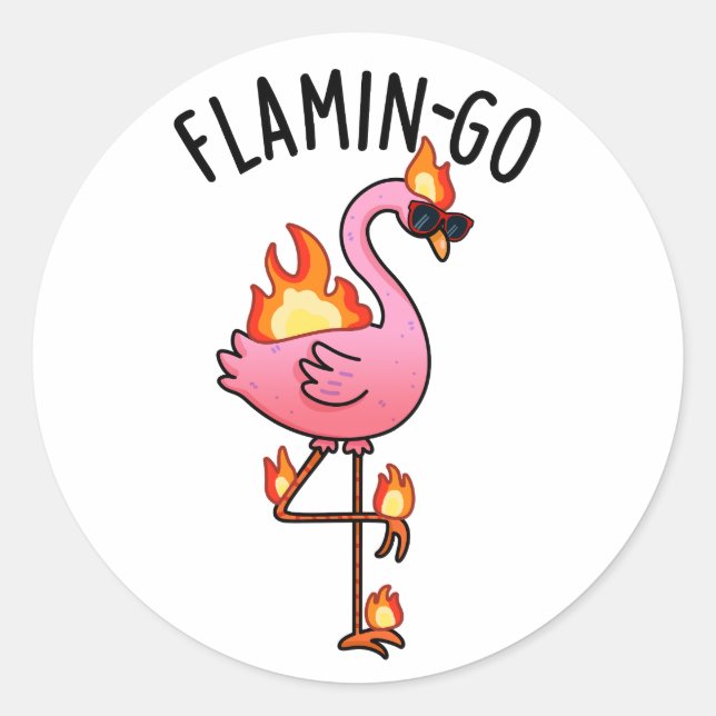 Pegatina Redonda Flamin-go Funny Flamingo Pun (Anverso)
