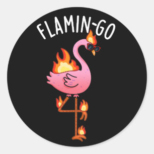 Pegatina Redonda Flamin-go Funny Flamingo Pun Dark BG