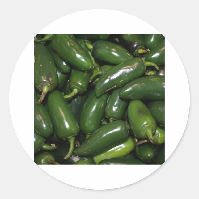 Pegatina Redonda Flamin 'Hot Green Jalepeno Peppers Art (Anverso)