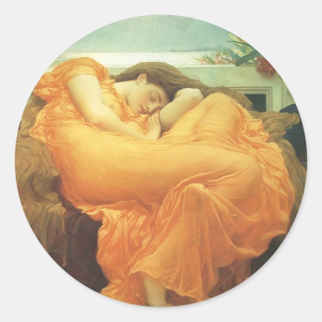 Pegatina Redonda Flaming June de Lord Frederic Leighton (Anverso)
