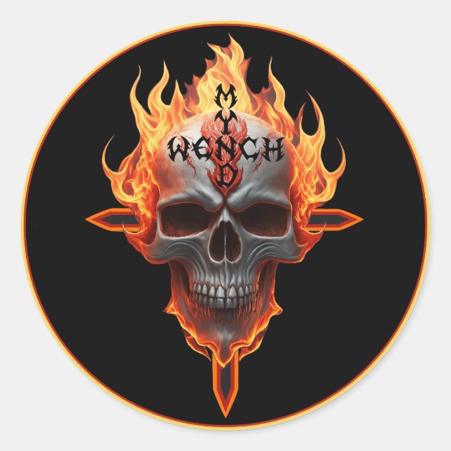 Pegatina Redonda Flaming Skull Heavy Metal Rock Band Sticker Pro  (Anverso)