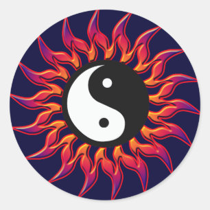 Pegatina Redonda Flaming Yin Yang Sun