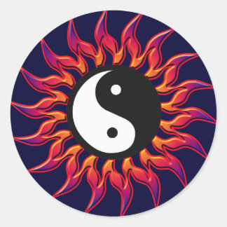 Pegatina Redonda Flaming Yin Yang Sun