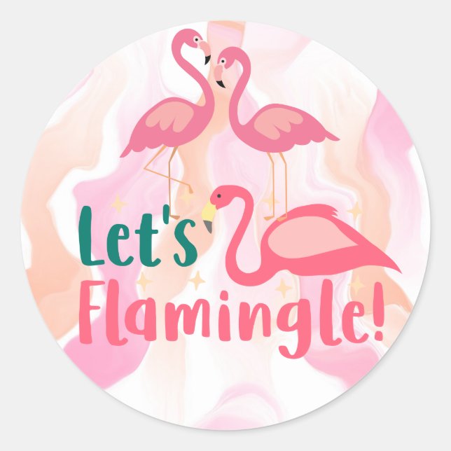Pegatina Redonda Flamingale con pájaros flamencos (Anverso)