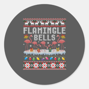 Pegatina Redonda Flamingle Bells Navidades de flamencos rosados nav