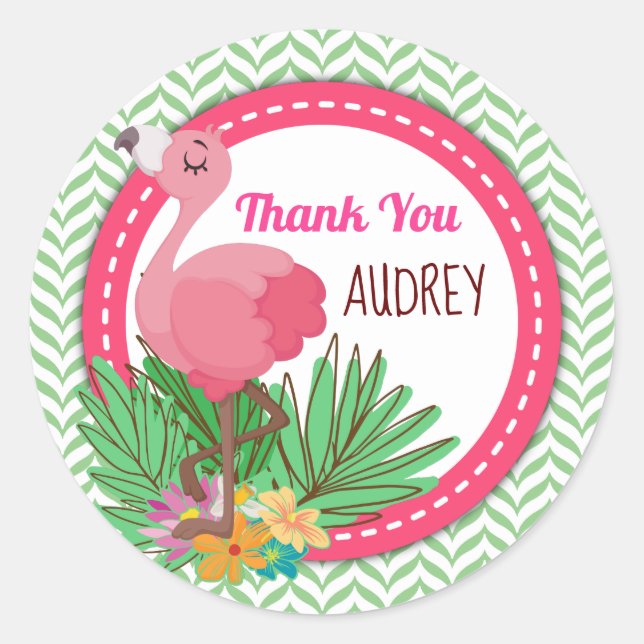 Pegatina Redonda Flamingle Tropical Flamingo Favor Tag (Anverso)