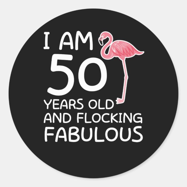 Pegatina Redonda Flamingo 50º cumpleaños Fabulous (Anverso)