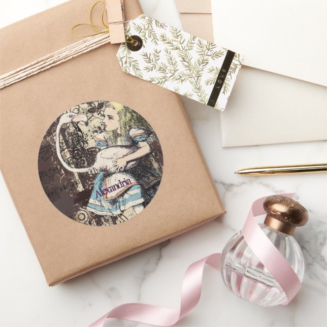 Pegatina Redonda Flamingo Alice en el país de las maravillas (Regalar)