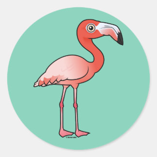 Pegatina Redonda Flamingo americano Birdorable