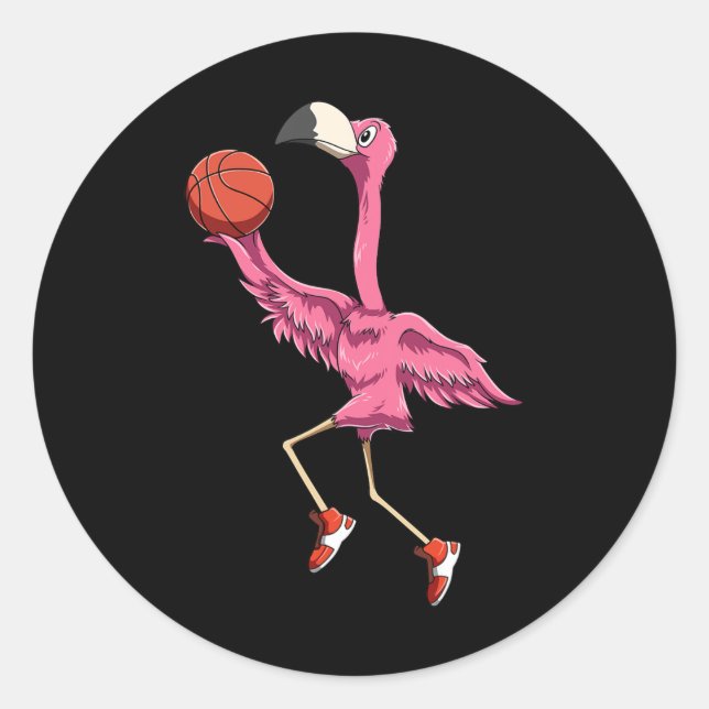 Pegatina Redonda Flamingo Baloncesto Flamingo Jugando Baloncesto Fl (Anverso)