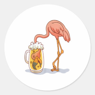 Pegatina Redonda Flamingo Bebe Beer