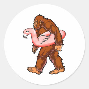 Pegatina Redonda Flamingo Bigfoot