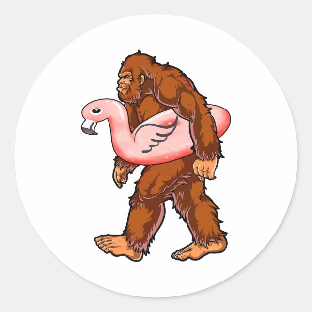 Pegatina Redonda Flamingo Bigfoot (Anverso)