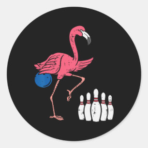 Pegatina Redonda Flamingo Bowling Funny Sport Bowler Team