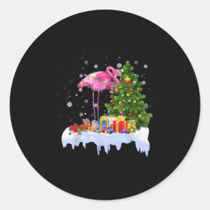 Pegatina Redonda Flamingo Christmas Tree Lights