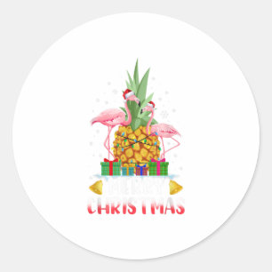 Pegatina Redonda Flamingo Christmas Tree Pineapple Xmas