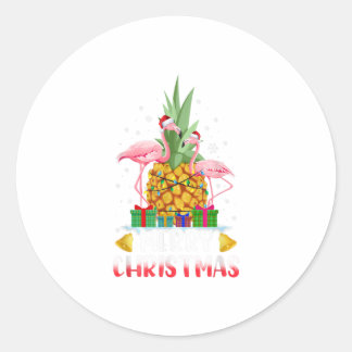 Pegatina Redonda Flamingo Christmas Tree Pineapple Xmas