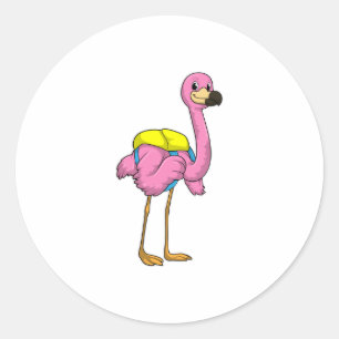 Pegatina Redonda Flamingo como alumno con bolso escolar