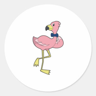 Pegatina Redonda Flamingo como Caballero con Tiempos