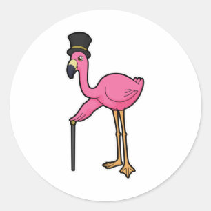 Pegatina Redonda Flamingo como Groom con Gorra y caña