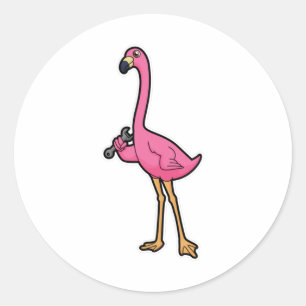 Pegatina Redonda Flamingo como mecánico con llave