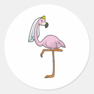 Pegatina Redonda Flamingo como novia en Boda con velo