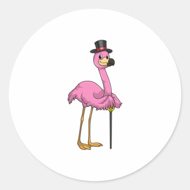 Pegatina Redonda Flamingo como pensionista con palo (Anverso)