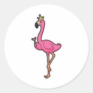 Pegatina Redonda Flamingo como rey con corona y personal