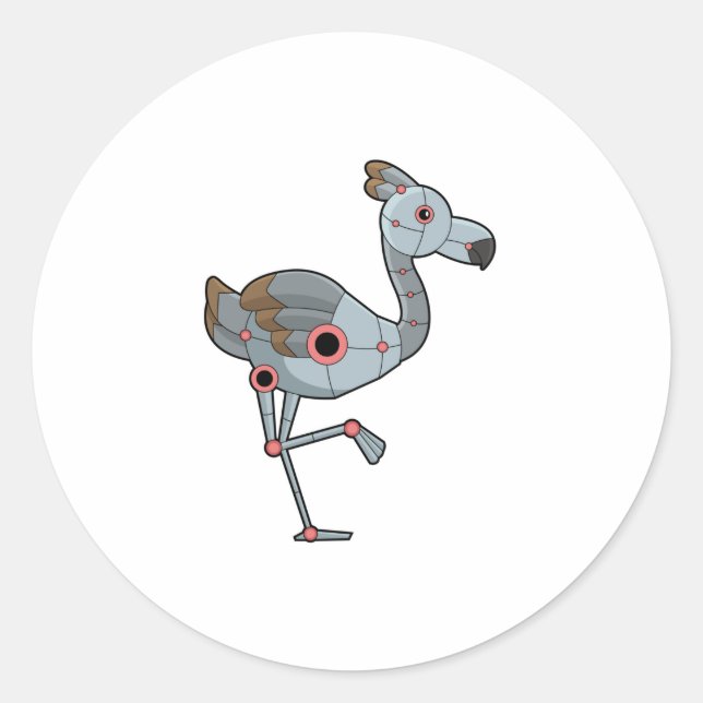 Pegatina Redonda Flamingo como Robot (Anverso)
