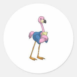 Pegatina Redonda Flamingo como secretario con Notepad
