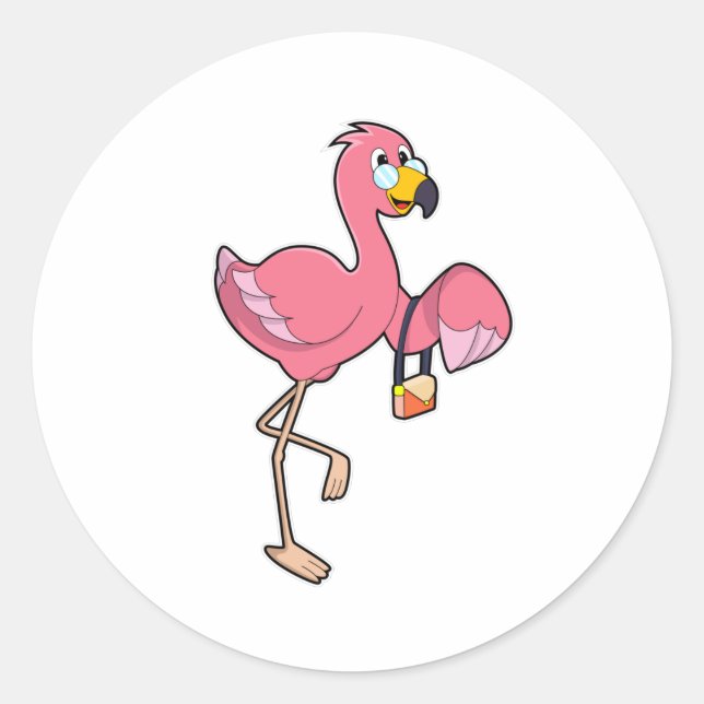 Pegatina Redonda Flamingo con cartera (Anverso)
