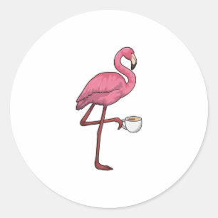 Pegatina Redonda Flamingo con Copa de Café