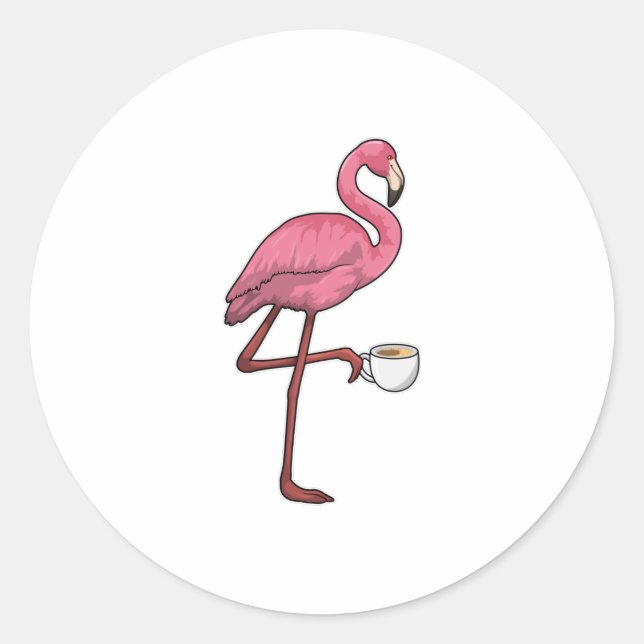 Pegatina Redonda Flamingo con Copa de Café (Anverso)