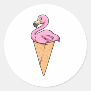 Pegatina Redonda Flamingo con crema de helado