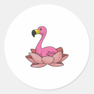 Pegatina Redonda Flamingo con flores de Lotus