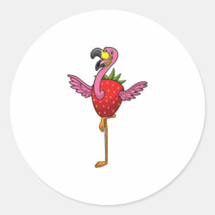 Pegatina Redonda Flamingo con fresa