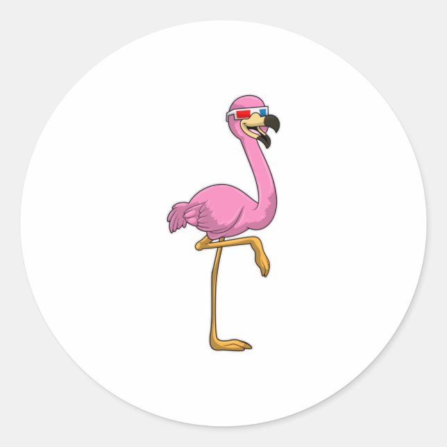 Pegatina Redonda Flamingo con gafas (Anverso)