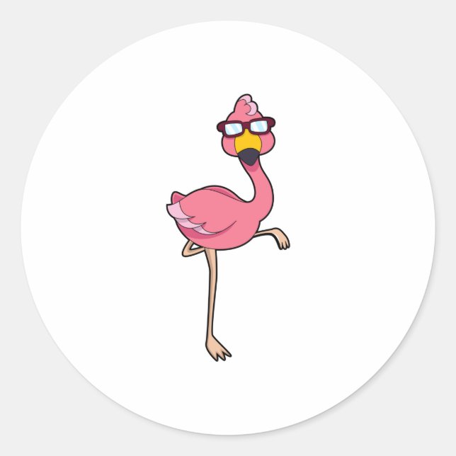 Pegatina Redonda Flamingo con gafas de sol (Anverso)