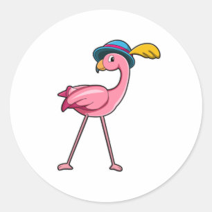 Pegatina Redonda Flamingo con Gorra y pluma