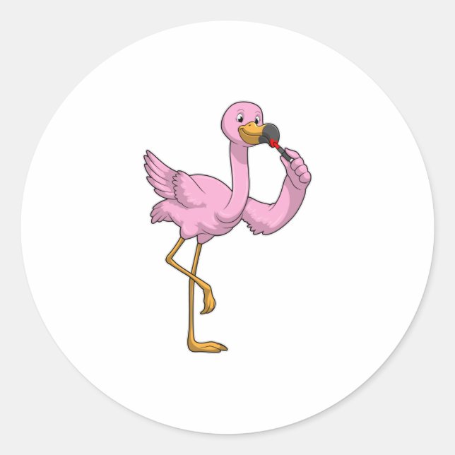 Pegatina Redonda Flamingo con lápiz labial (Anverso)