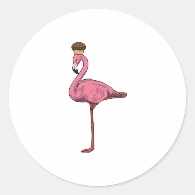 Pegatina Redonda Flamingo con Muffin (Anverso)