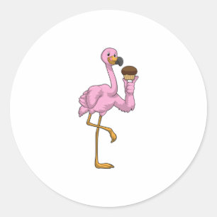 Pegatina Redonda Flamingo con Muffin