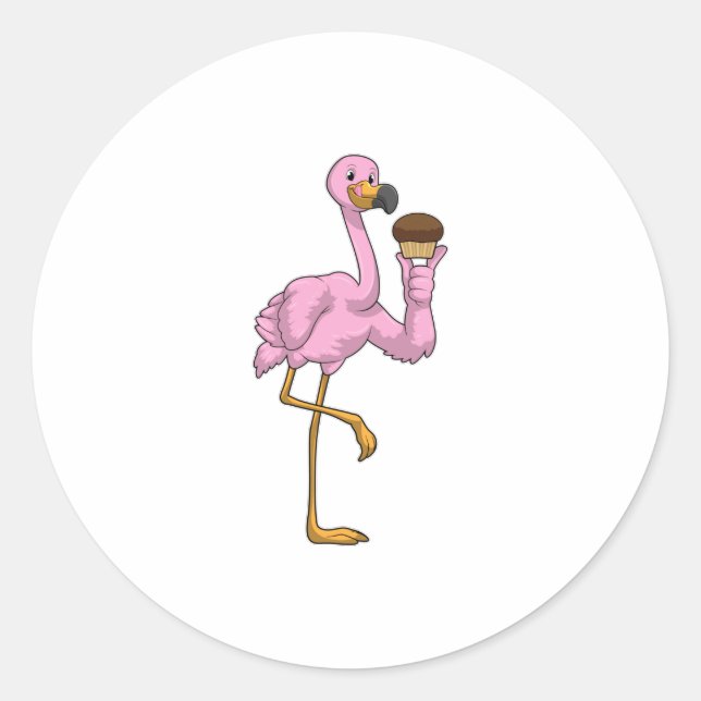 Pegatina Redonda Flamingo con Muffin (Anverso)
