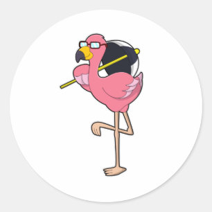 Pegatina Redonda Flamingo con paraguas