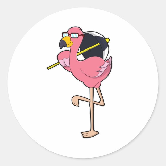 Pegatina Redonda Flamingo con paraguas (Anverso)